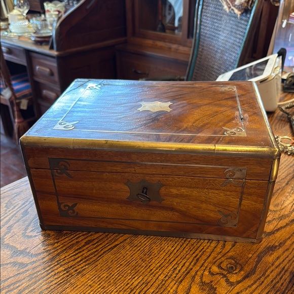 AntiqueWooden Jewelry Box with Brass Accents